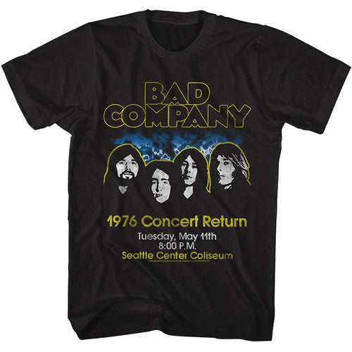 Black Bad Company t-shirt featuring Bad Company Concert Return reunion tour design
