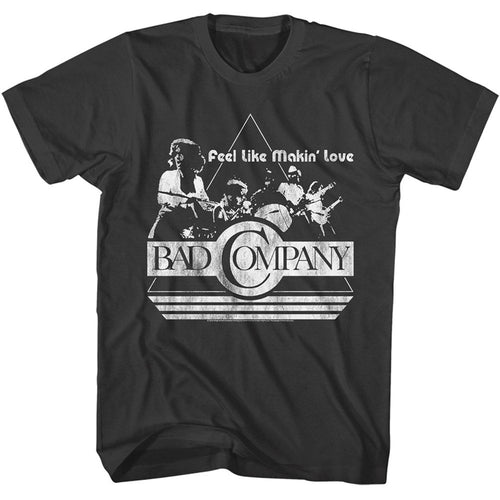Smoke gray Bad Company t-shirt featuring Bad Company Feel Like Makin Love 1975 single design