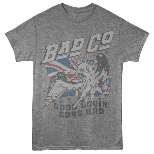 Graphite heather Bad Company t-shirt featuring Bad Company Good Lovin Flag design