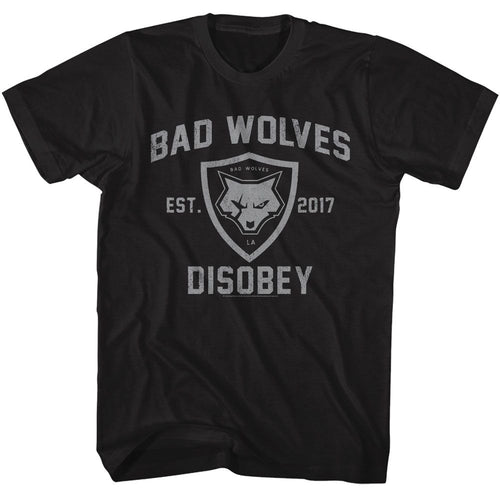 Black Bad Wolves t-shirt featuring Bad Wolves Disobey 2018 debut album design