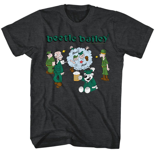 Black heather Beetle Bailey t-shirt featuring Beetle Bailey Brawl design