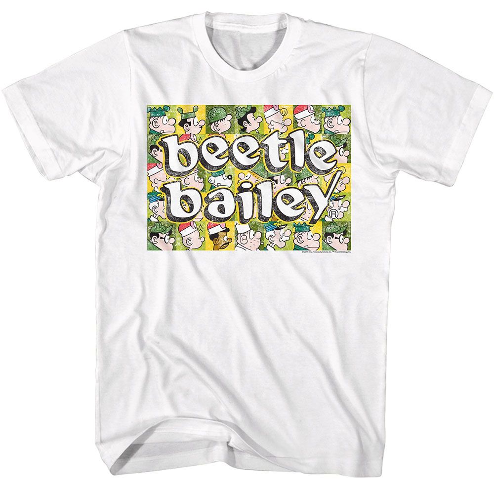 White Beetle Bailey t-shirt featuring Beetle Bailey Squares panels design