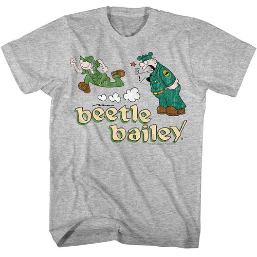 Gray heather Beetle Bailey t-shirt featuring Beetle Bailey Sarge Yell run design