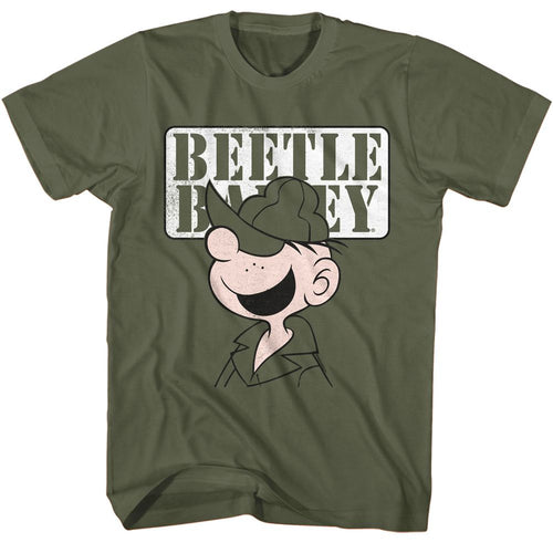 Military green Beetle Bailey t-shirt featuring Beetle Bailey face portrait design