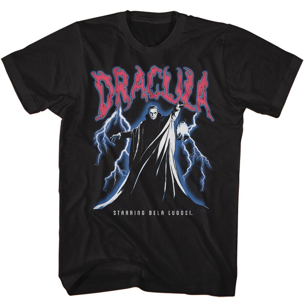 Black Bela Lugosi t-shirt featuring Bela Lugosi Lightning storm design