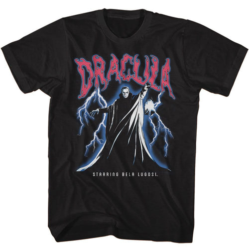 Black Bela Lugosi t-shirt featuring Bela Lugosi Lightning storm design