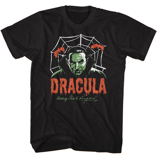 Black Bela Lugosi t-shirt featuring Bela Lugosi Creepy Web spider design