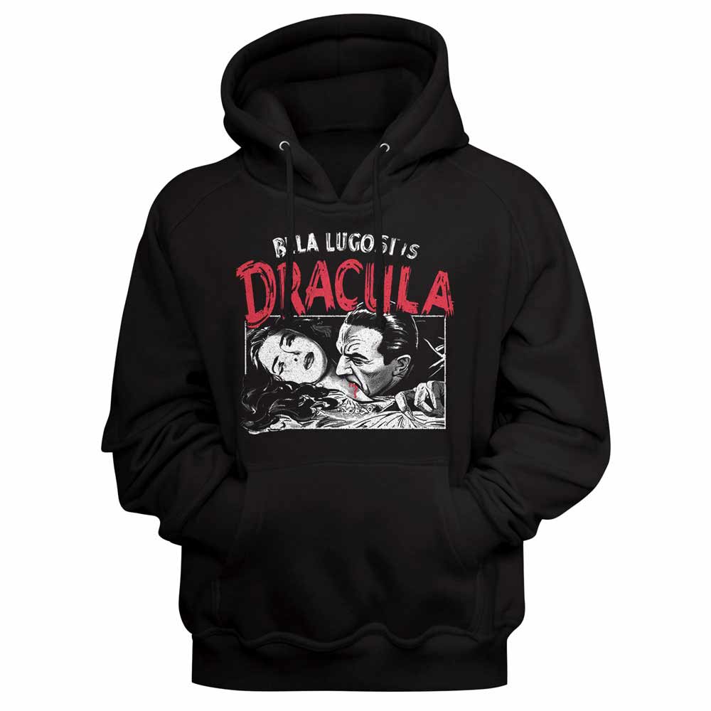 Black Bela Lugosi pullover hoodie featuring a Dracula Feeding design