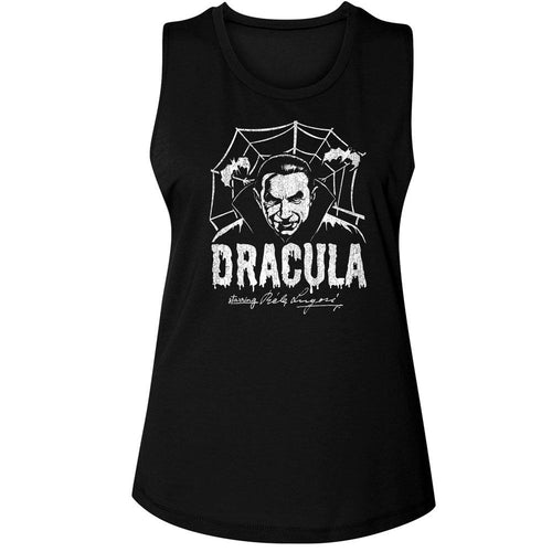 Bela Lugosi Ladies Muscle Tank - Creepy Web Monochrome