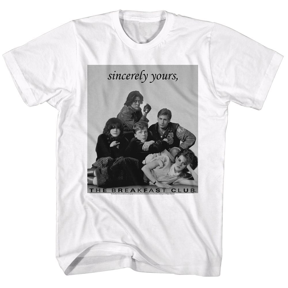 White The Breakfast Club t-shirt featuring The Breakfast Club Laid Out design