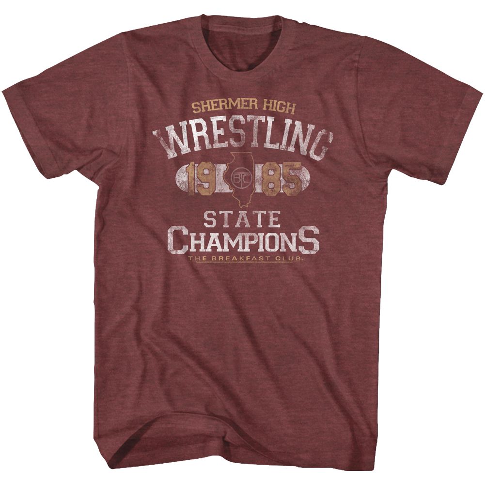 Vintage maroon heather The Breakfast Club t-shirt featuring The Breakfast Club State Champ wrestling design