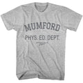 Gray heather Beverly Hills Cop t-shirt featuring Mumford Phys Ed Dept prop replica from Beverly Hills Cop