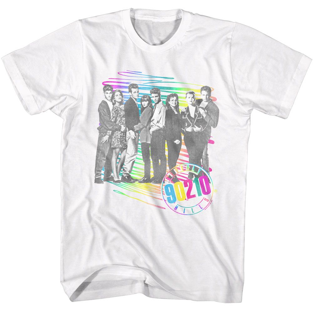 White Beverly Hills 90210 t-shirt featuring Beverly Hills 90210 cast ensemble portrait