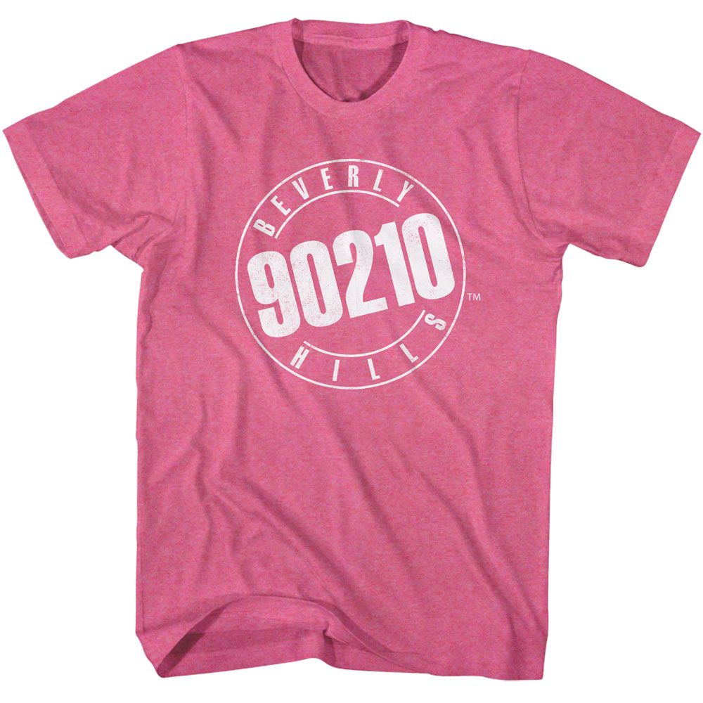Retro pink heather Beverly Hills 90210 t-shirt featuring Beverly Hills 90210 logo in retro pink heather