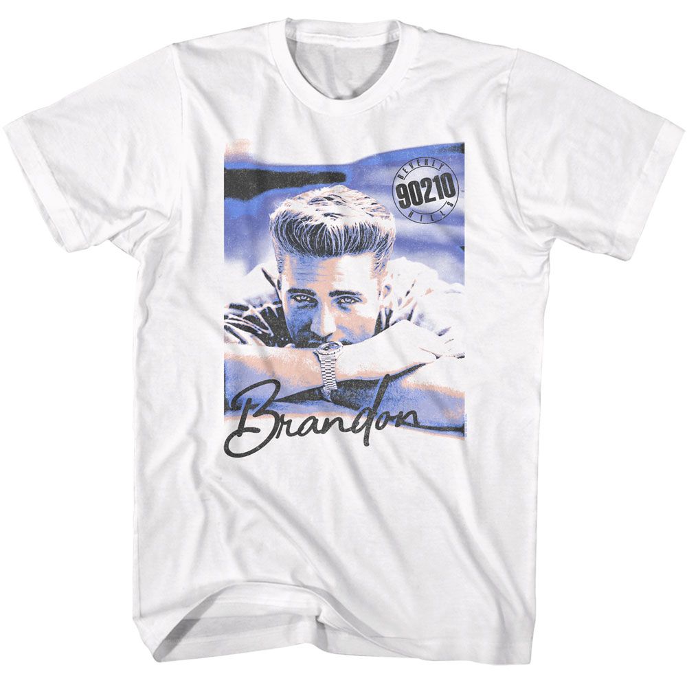 White Beverly Hills 90210 t-shirt featuring Brandon Walsh portrait from Beverly Hills 90210