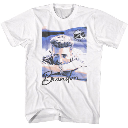 White Beverly Hills 90210 t-shirt featuring Brandon Walsh portrait from Beverly Hills 90210