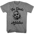 Graphite heather The Big Lebowski t-shirt featuring The Dude Abides quote from The Big Lebowski