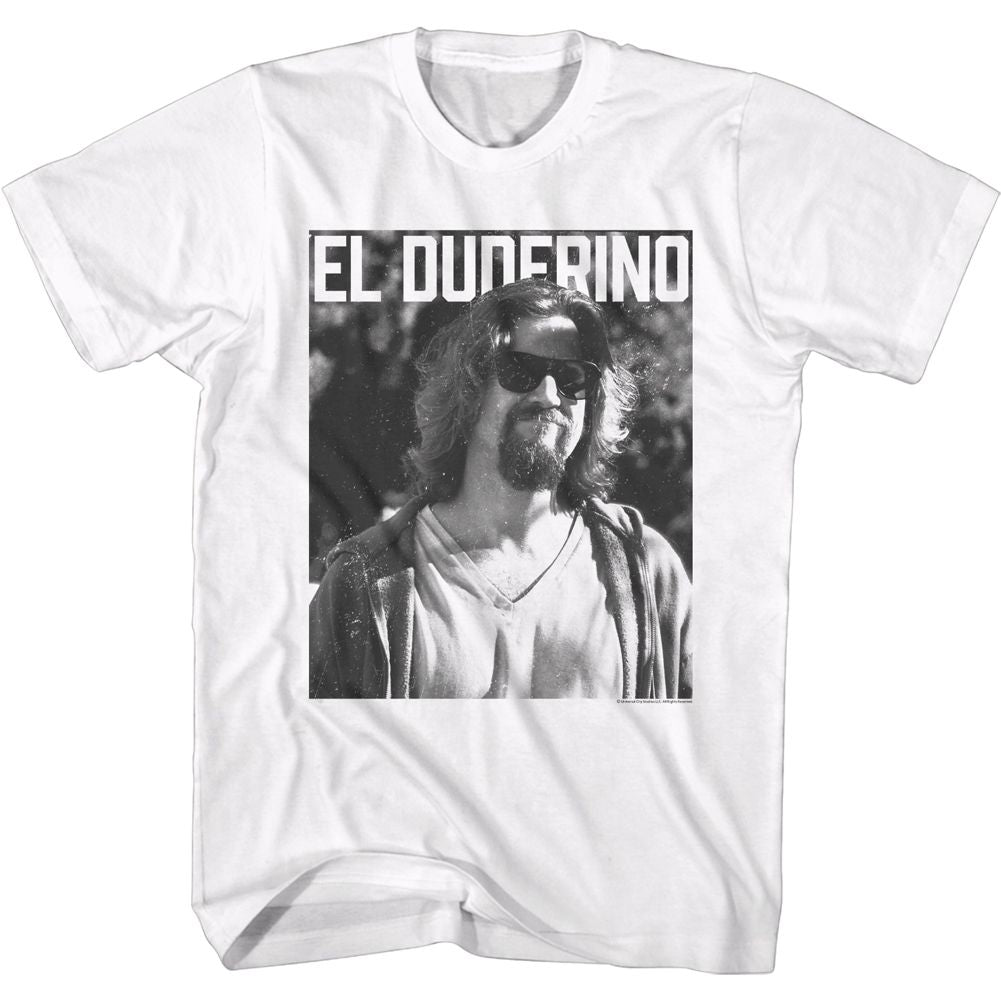 White The Big Lebowski t-shirt featuring El Duderino quote from The Big Lebowski