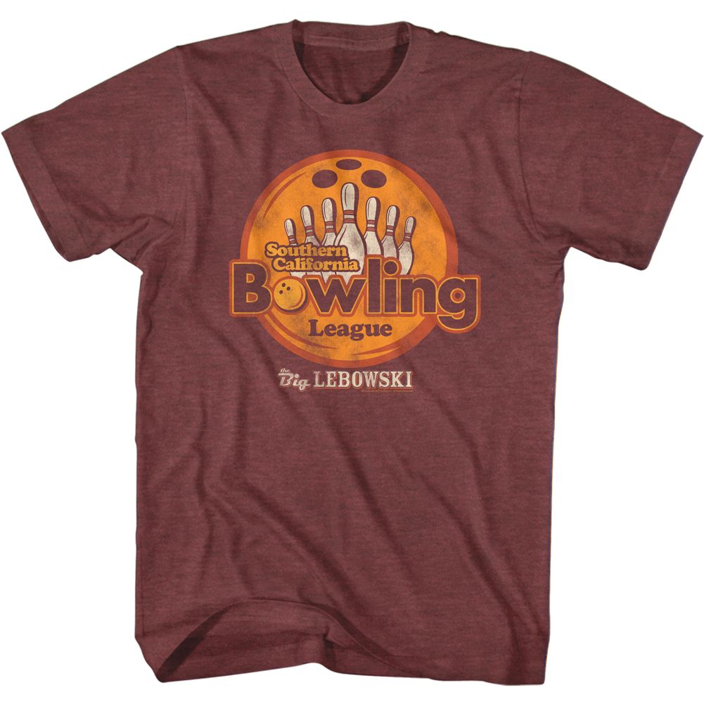 Vintage maroon heather The Big Lebowski t-shirt featuring SoCal Bowling League fictional team tee from The Big Lebowski