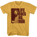 Ginger orange The Big Lebowski t-shirt featuring Life Goes On Man quote from The Big Lebowski