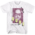 White The Big Lebowski t-shirt featuring Dude Abides photo treatment from The Big Lebowski