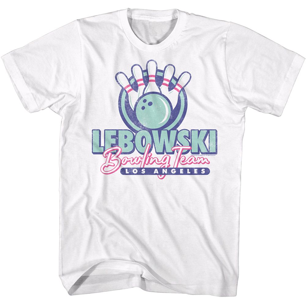 White The Big Lebowski t-shirt featuring LA Bowling Team tee from The Big Lebowski