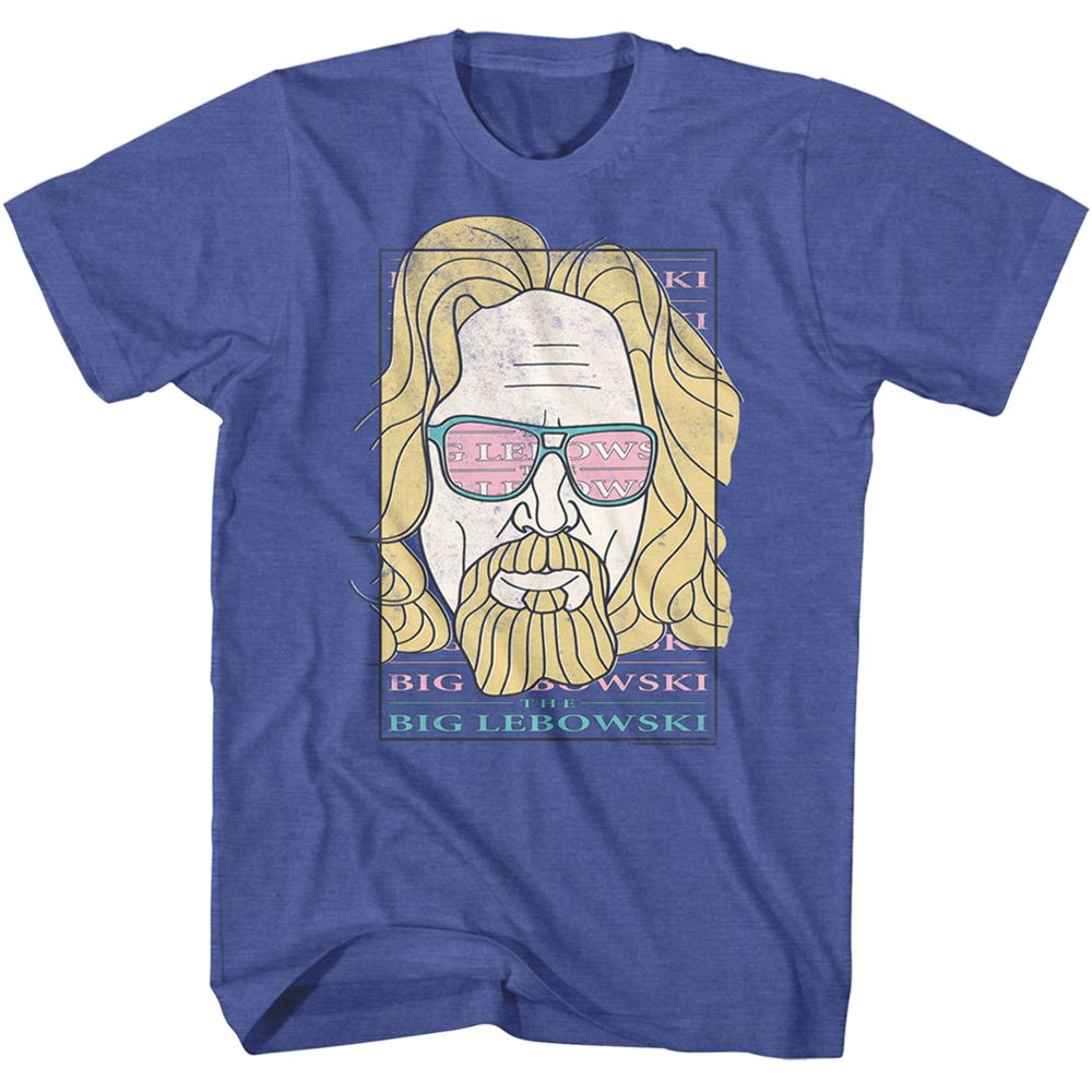 Royal blue heather The Big Lebowski t-shirt featuring Logo sunglasses design from The Big Lebowski