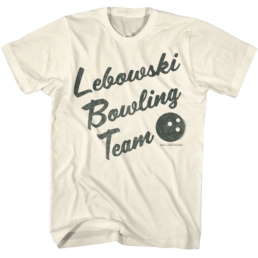 Natural The Big Lebowski t-shirt featuring Bowling team crew portrait from The Big Lebowski