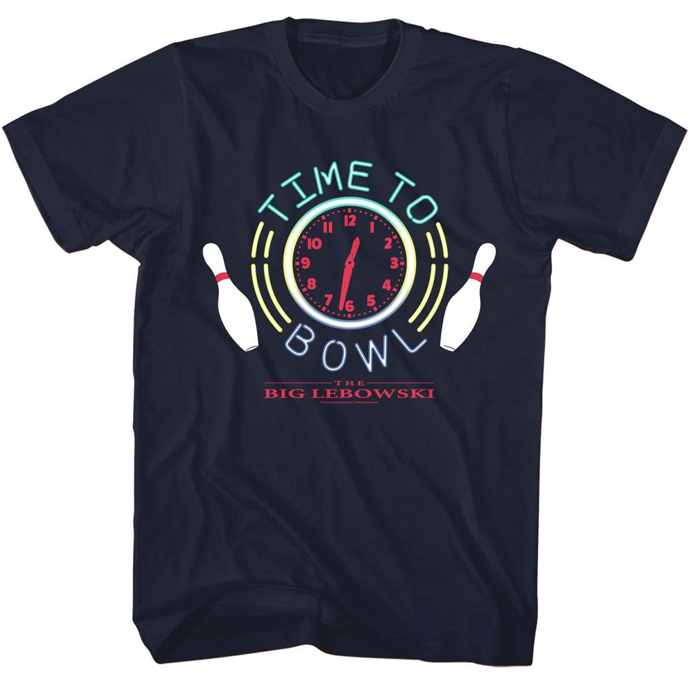 Navy The Big Lebowski t-shirt featuring Time to Bowl quote from The Big Lebowski