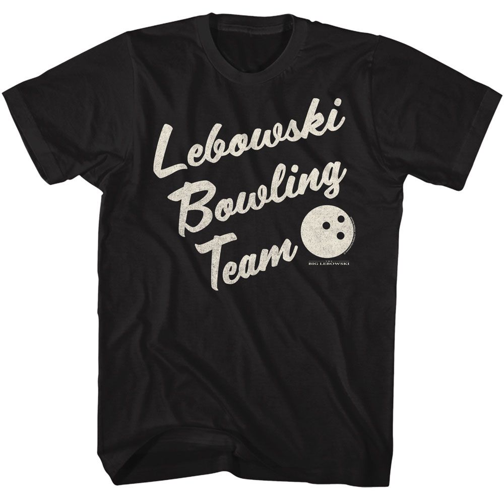 Black The Big Lebowski t-shirt featuring Bowling team crew portrait from The Big Lebowski