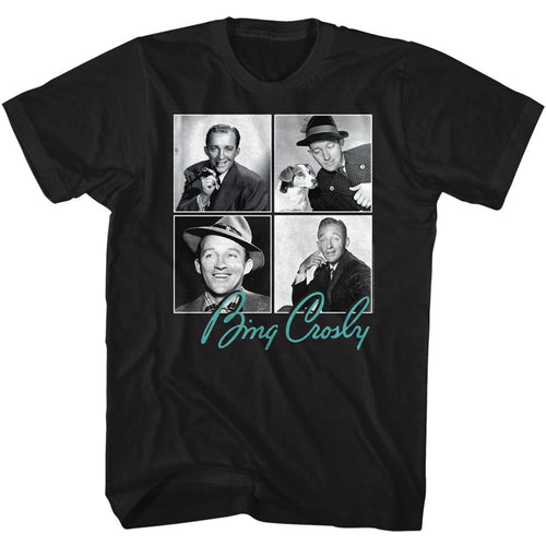 Black Bing Crosby t-shirt featuring Bing Crosby Four Square portrait grid design