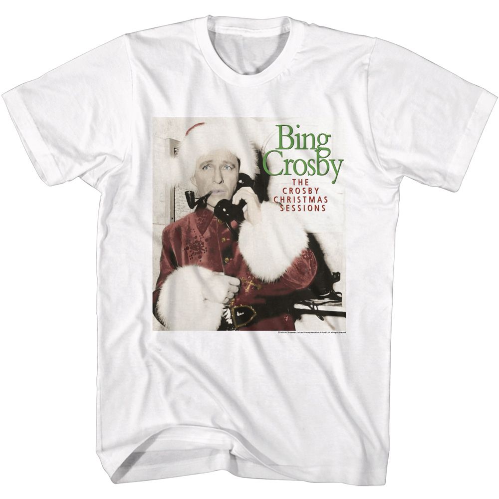 White Bing Crosby t-shirt featuring Bing Crosby Christmas Sessions Album design