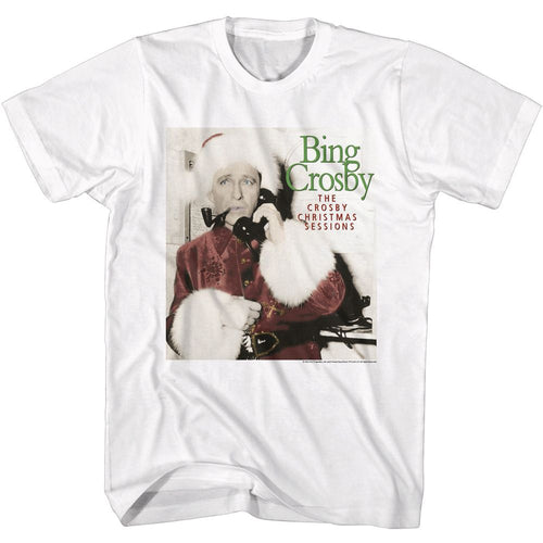 White Bing Crosby t-shirt featuring Bing Crosby Christmas Sessions Album design