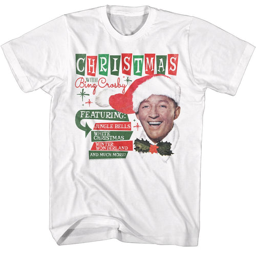 White Bing Crosby t-shirt featuring Bing Crosby Christmas With album design