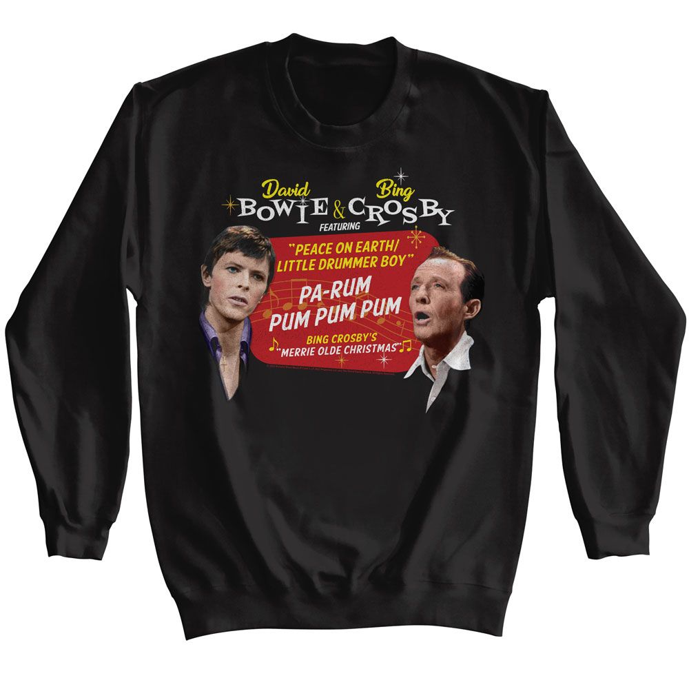 Black Bing Crosby sweatshirt featuring Bing Crosby and David Bowie Peace on Earth Little Drummer Boy duet