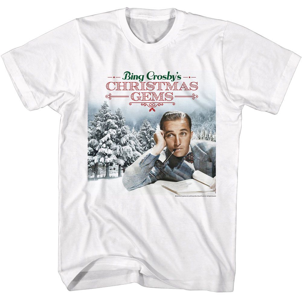 White Bing Crosby t-shirt featuring Bing Crosby Christmas Gems holiday songs design