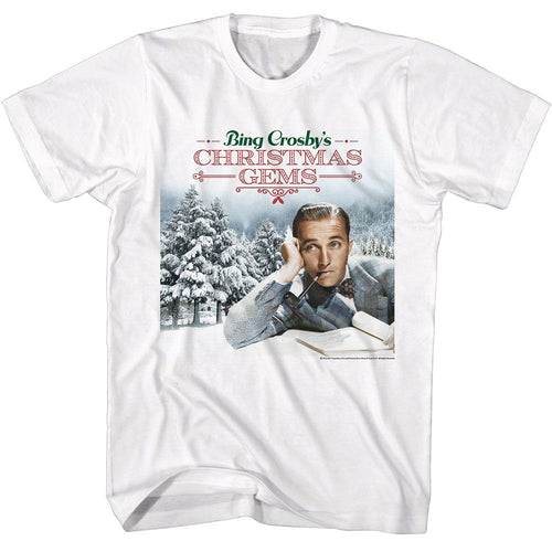 White Bing Crosby t-shirt featuring Bing Crosby Christmas Gems holiday songs design