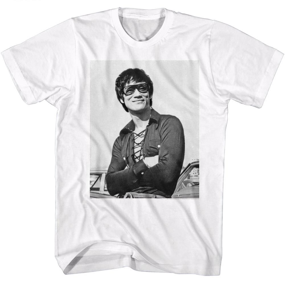 White Bruce Lee t-shirt featuring Bruce Lee Smug confident smile design