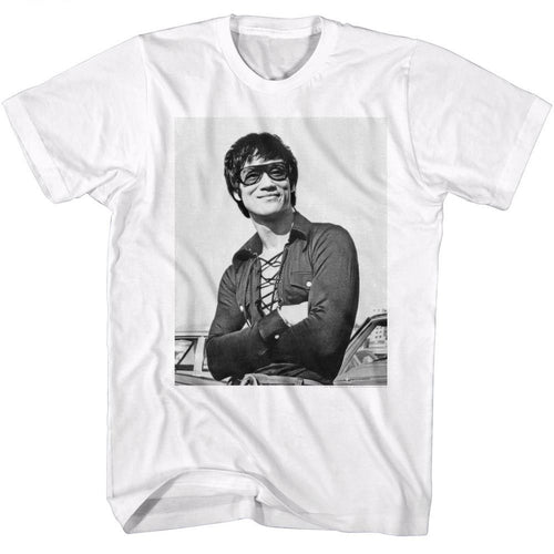 White Bruce Lee t-shirt featuring Bruce Lee Smug confident smile design