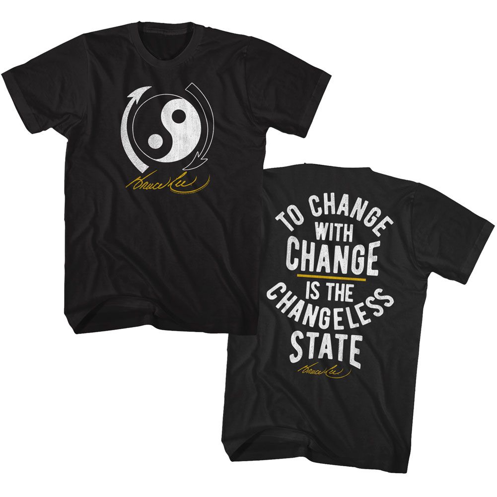 Black Bruce Lee t-shirt featuring Bruce Lee BL Change philosophy design