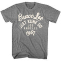 Graphite heather Bruce Lee t-shirt featuring Bruce Lee Be Water 1967 Jeet Kune Do founding design
