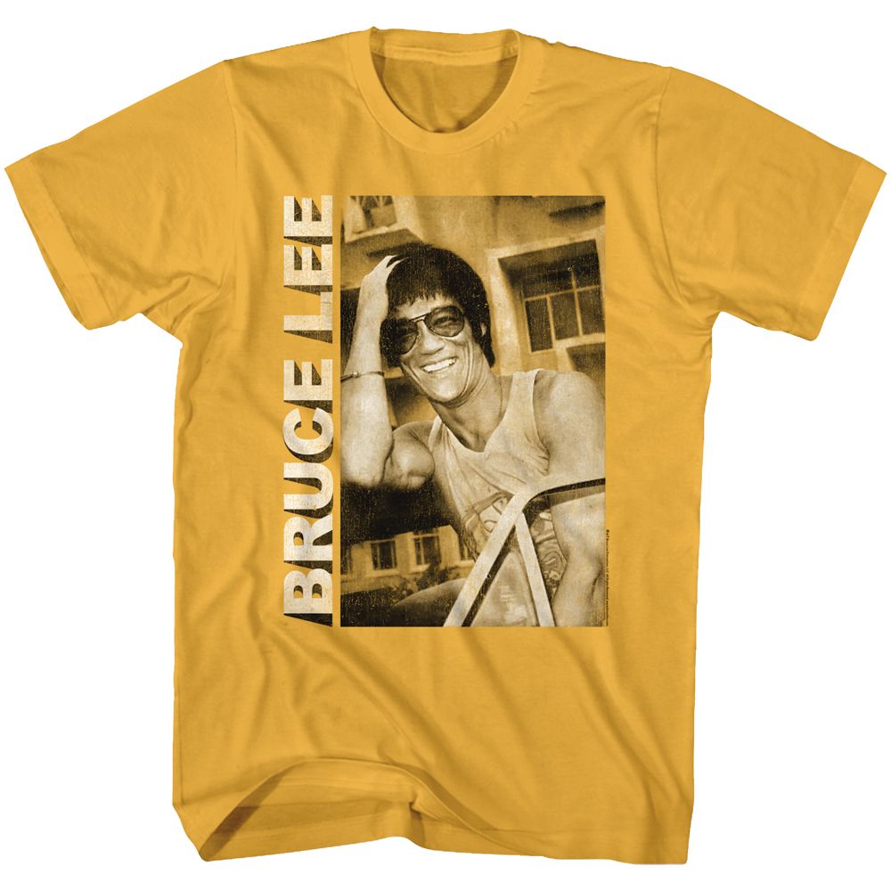 Ginger orange Bruce Lee t-shirt featuring Bruce Lee Casual Smiling design