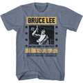 Indigo heather Bruce Lee t-shirt featuring Bruce Lee Jun Fan Jeet Kune Do martial arts design