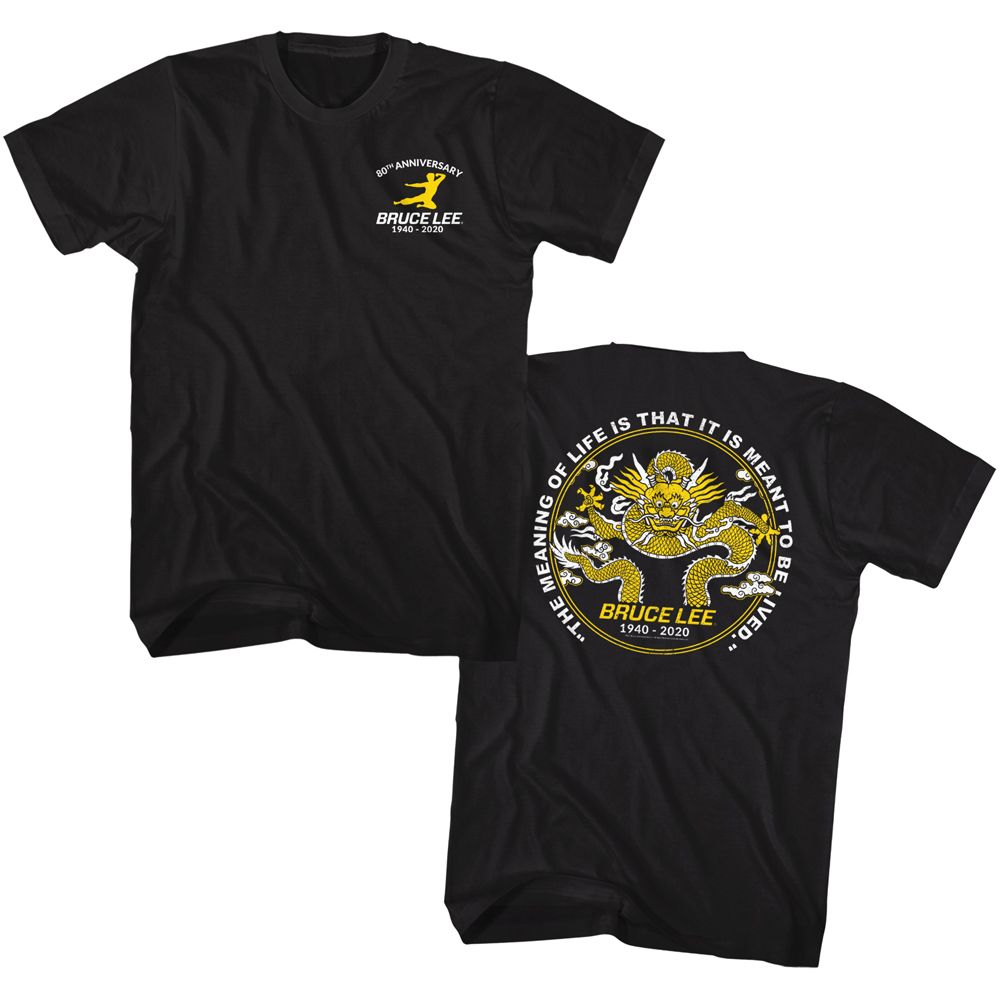 Black Bruce Lee t-shirt featuring Bruce Lee 80th Anniversary 2020 commemorative design