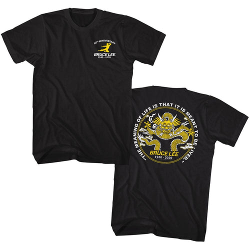 Black Bruce Lee t-shirt featuring Bruce Lee 80th Anniversary 2020 commemorative design