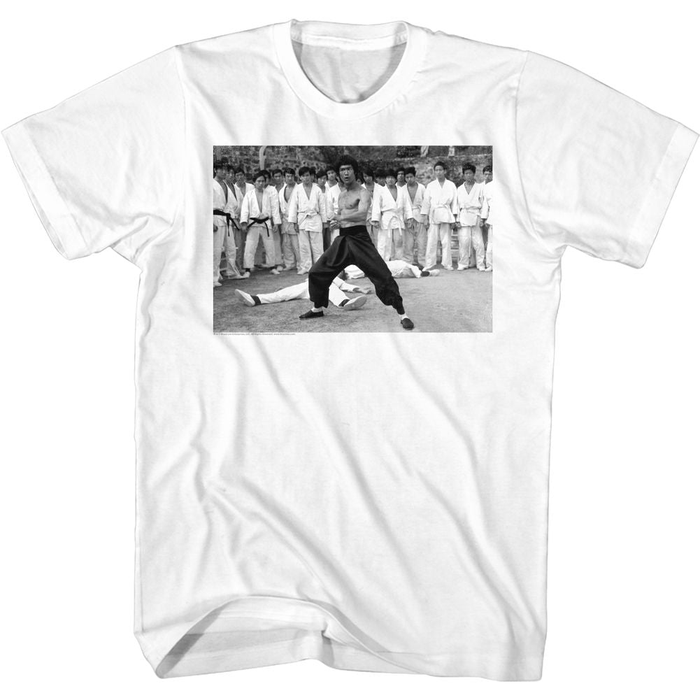 White Bruce Lee t-shirt featuring Bruce Lee BW Power Stance design