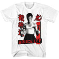 White Bruce Lee t-shirt featuring Bruce Lee Nunchucks martial arts weapon design