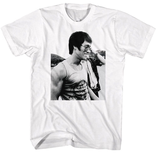 White Bruce Lee t-shirt featuring Bruce Lee Casual Bruce martial arts design