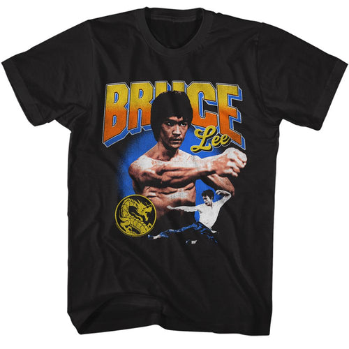 Black Bruce Lee t-shirt featuring Bruce Lee Gradient Text typography design