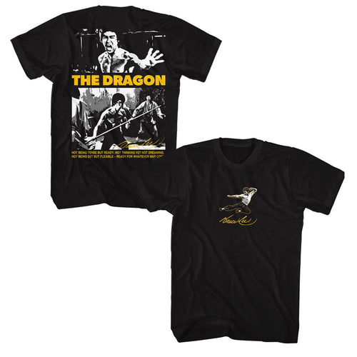 Black Bruce Lee t-shirt featuring Bruce Lee Be Ready front and back design